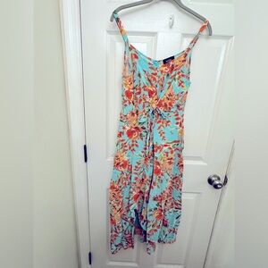 MSK Floral Print Women's Maxi  Dress - Teal and Orange size Large
